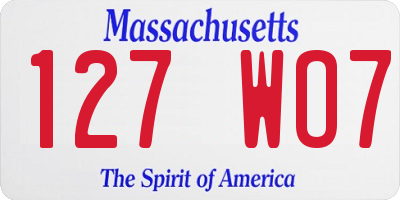 MA license plate 127WO7