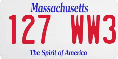 MA license plate 127WW3