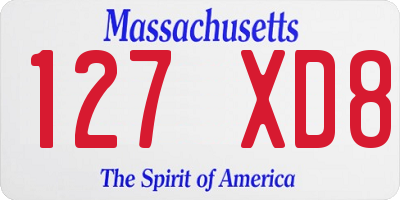 MA license plate 127XD8