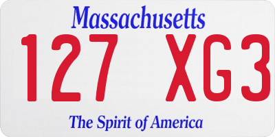 MA license plate 127XG3