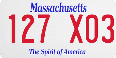 MA license plate 127XO3