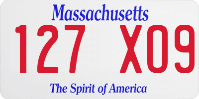MA license plate 127XO9