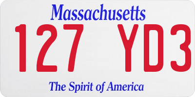 MA license plate 127YD3