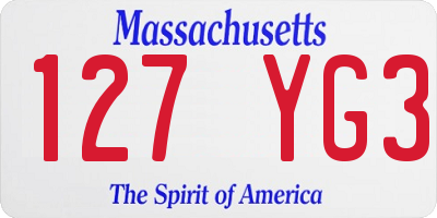 MA license plate 127YG3