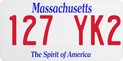 MA license plate 127YK2