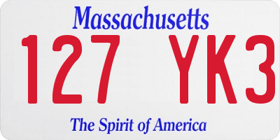 MA license plate 127YK3