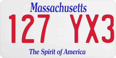 MA license plate 127YX3