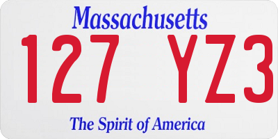 MA license plate 127YZ3