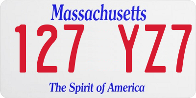 MA license plate 127YZ7