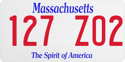 MA license plate 127ZO2