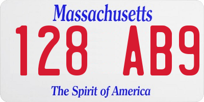 MA license plate 128AB9