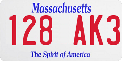 MA license plate 128AK3