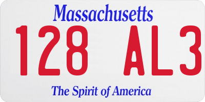 MA license plate 128AL3