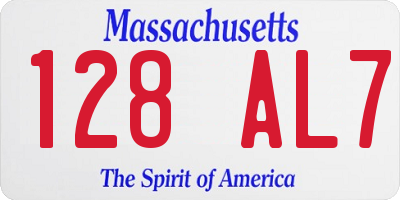 MA license plate 128AL7