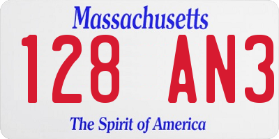 MA license plate 128AN3