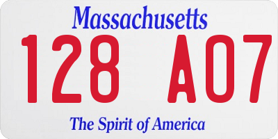 MA license plate 128AO7