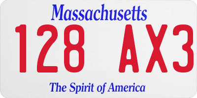 MA license plate 128AX3