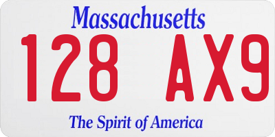MA license plate 128AX9