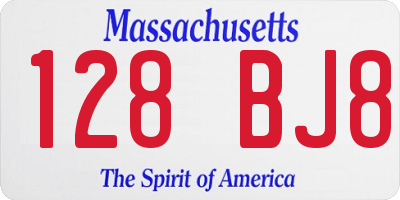 MA license plate 128BJ8
