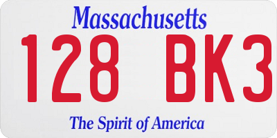 MA license plate 128BK3