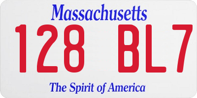 MA license plate 128BL7