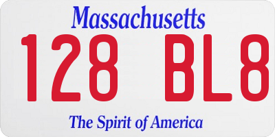 MA license plate 128BL8