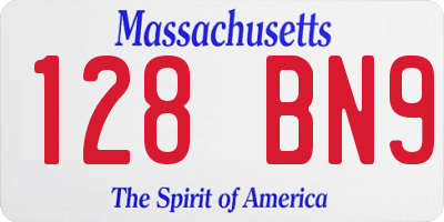 MA license plate 128BN9