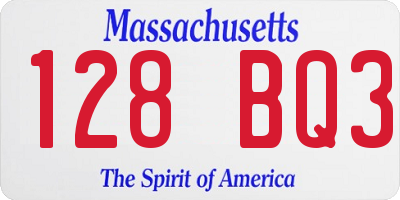 MA license plate 128BQ3