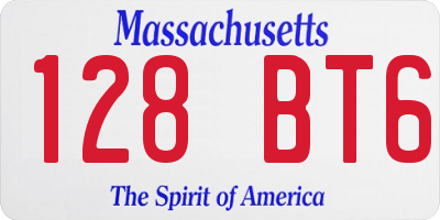 MA license plate 128BT6