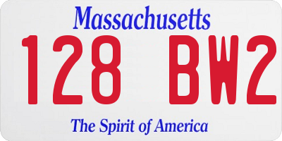 MA license plate 128BW2