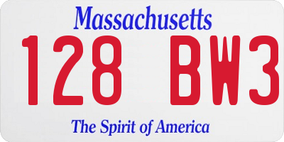 MA license plate 128BW3