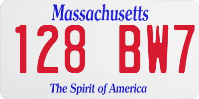 MA license plate 128BW7