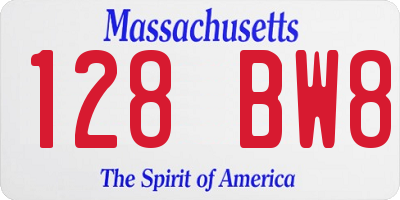 MA license plate 128BW8