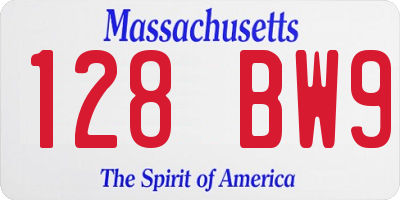 MA license plate 128BW9