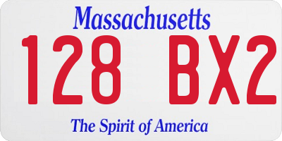 MA license plate 128BX2