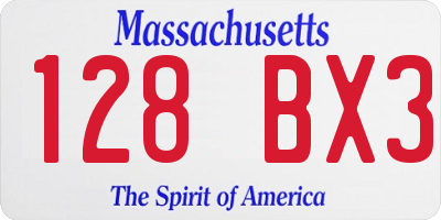 MA license plate 128BX3