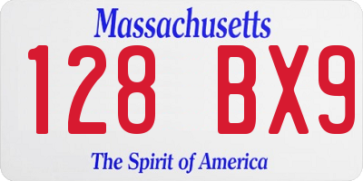 MA license plate 128BX9
