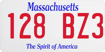 MA license plate 128BZ3