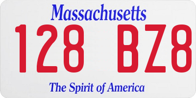 MA license plate 128BZ8