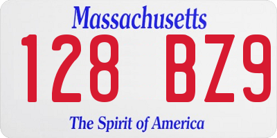 MA license plate 128BZ9