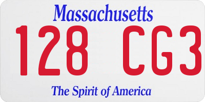 MA license plate 128CG3