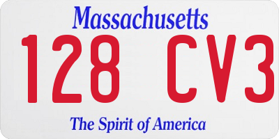 MA license plate 128CV3