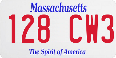 MA license plate 128CW3