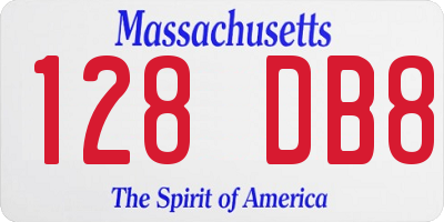 MA license plate 128DB8