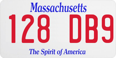 MA license plate 128DB9
