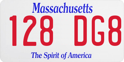 MA license plate 128DG8