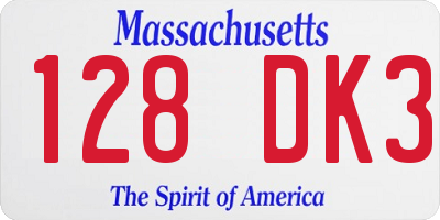 MA license plate 128DK3