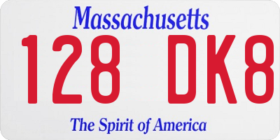 MA license plate 128DK8