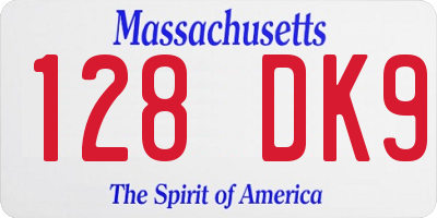 MA license plate 128DK9