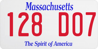 MA license plate 128DO7